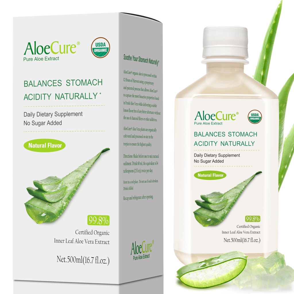 AloeCure USDA 유기 알로에 Vera 주스 Harvest의 12 Hrs 안에 만드는 - 소화, 면역 체계 및 균형을 잡는 Stomach 산성도, 500ml 병을 지원하는 순수한 알로에 주스 자연적인 소화 보충교재