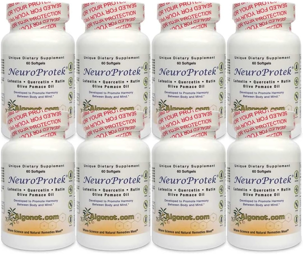 Algonot NeuroProtek 8 팩 : 올리브 Pomace 오일을 사용하는 유일한 liposomal Luteolin 제품. 올리브 Pomace 오일 (Reduced Price Bundle)의 Luteolin, Quercetin & Rutin의 조합