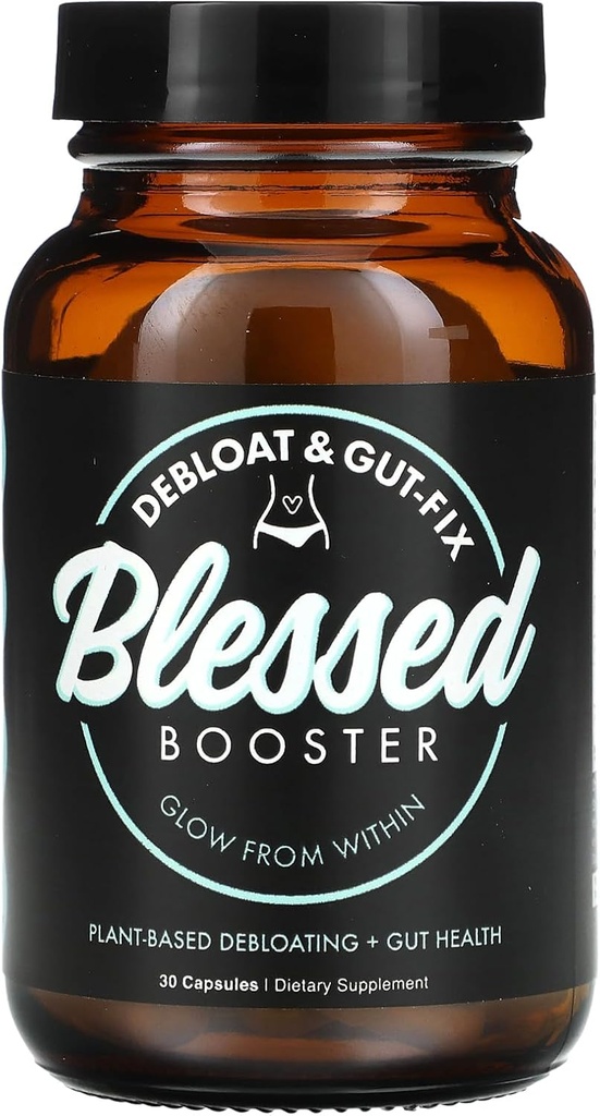BLESSED 부스터 De-Bloat & Gut Fix - 매일 De-Bloat & Gut Health for Belly Bloat Relief & Water Retention, 소화 효소, 식물 기반, Vegan-Friendly, Gluten-Free, Sugar-Free (30 캡슐)