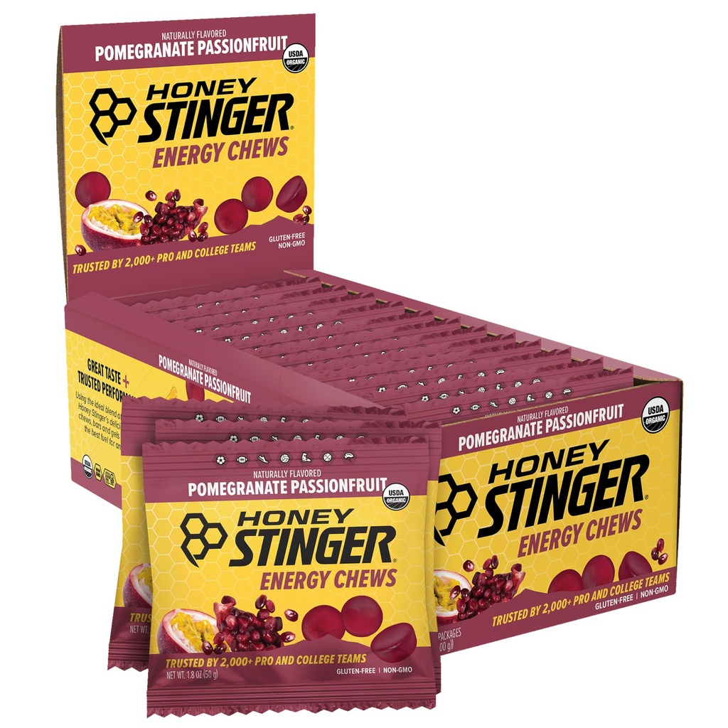 꿀 Stinger 유기 석류 Passionfruit 에너지 Chew, 글루텐 무료 & 카페인 무료, 운동, 실행 및 성능, 홈 & 체육관 스포츠 영양, 사전 및 중간 운동, 12 팩