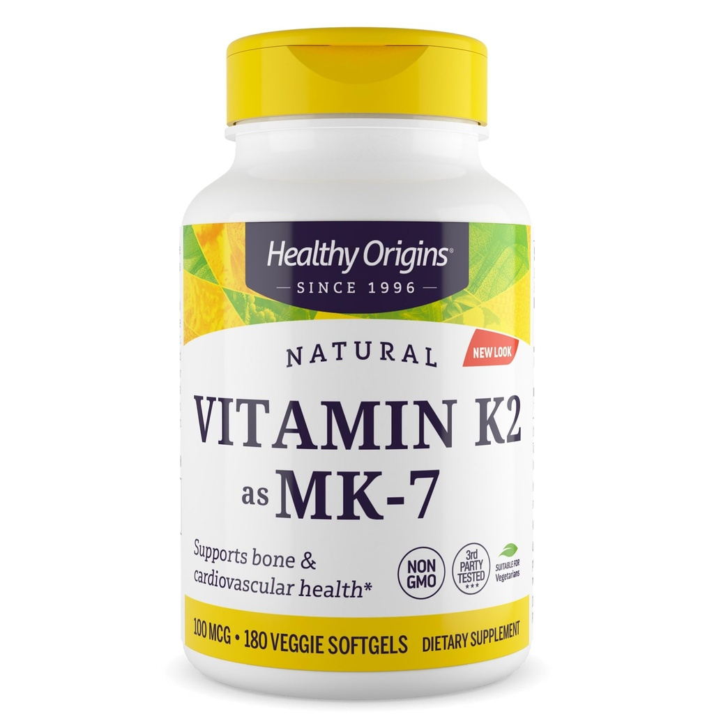 건강한 근원 비타민 K2 100 mcg (MK-7, 비 GMO, 글루텐 자유로운, Cardiovascaular 지원, 뼈 지원), 180의 Veggie 젤