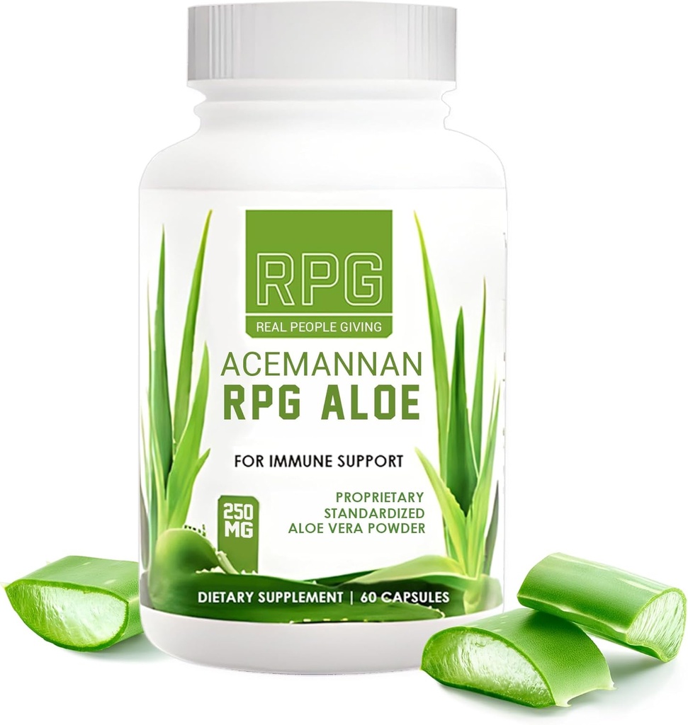 RPG Acemannan 알로에 베라 캡슐 - Aloevera 규정식 보충교재 Immune와 Gut 지원 알로에 베라 분말 캡슐 - 60 알약 (250 MG)