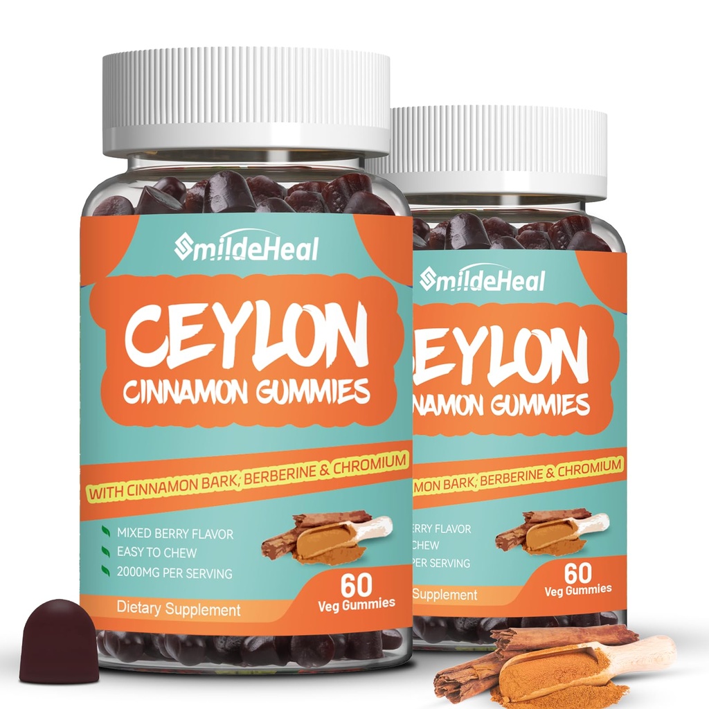 2 팩 설탕 자유로운 Ceylon 계피 Gummies 2000MG의 크롬과 계피 Bark, Vegan, 비 GMO, 글루텐 자유로운, 120 Gummies를 가진 계피 보충교재