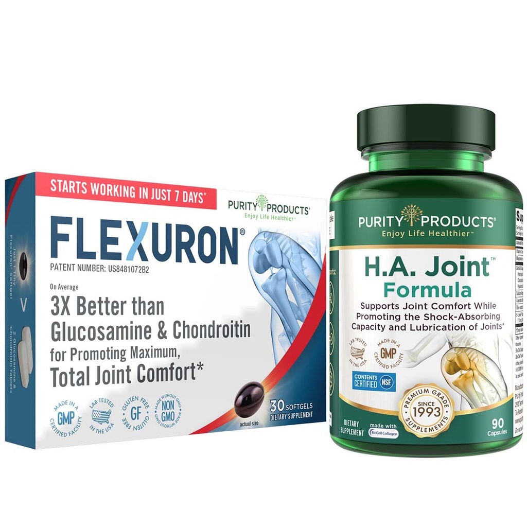 순수성 제품 Flexuron 합동 공식 + H.A. 합동 Flexuron (Krill 기름, 낮은 분자량 Hyaluronic 산, Astaxanthin) - HA 합동 (BioCell 교원질, Boswellia Serrata, Quercetin, H.A. + 더 많은 것)
