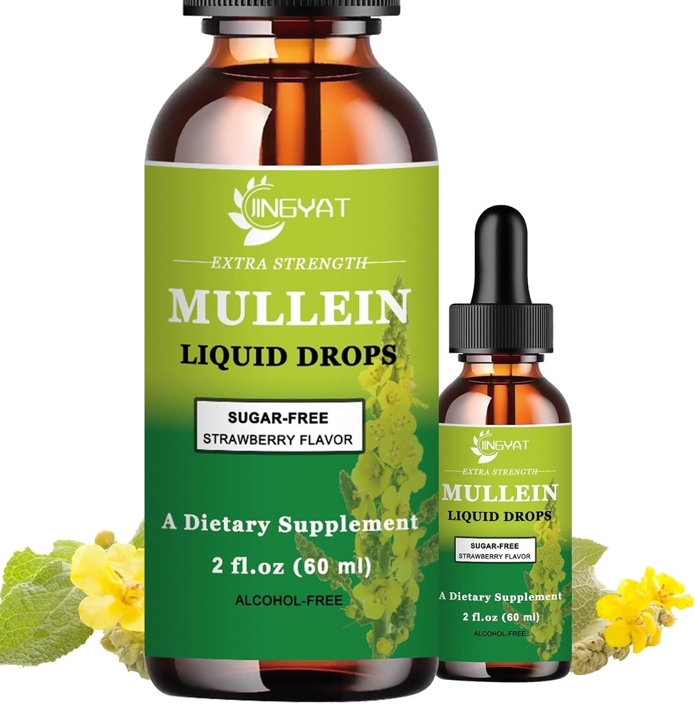 Lungs를 위한 여분 힘 2,000mg Mullein 하락, Mullein 잎 추출물 보충교재, 알콜 자유로운, 높은 흡수, Lung Cleanse를 위한 강력하고 자연적인 Vegan Mullein 액체 하락, 면역성이 있는 지원