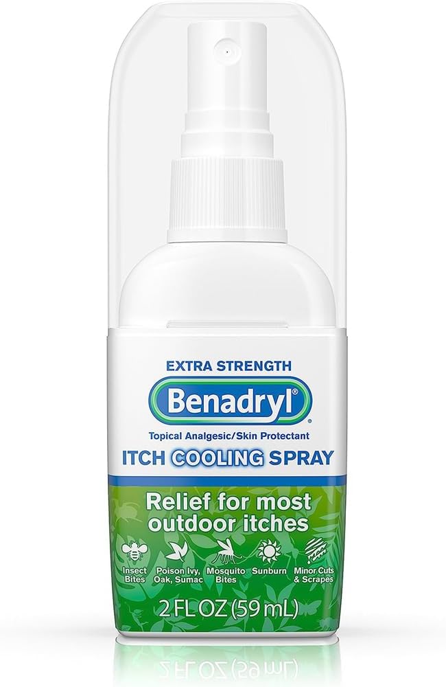 Benadryl Extra Strength Anti-Itch Cooling Spray, Topical Analgesic 및 Skin Protectant for Relief from Most Outdoor Itches, Travel Size, 2 fl. oz (Pack of 3)