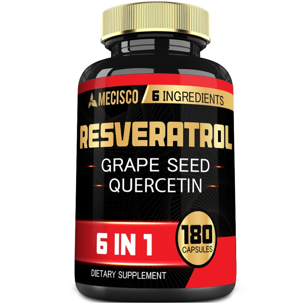 포도씨, 우유 이틀 및 더 많은 것을 가진 6in1 Trans Resveratrol 보충교재 - Resveratrol 1000mg - 면역 체계, 심장 건강, 몸 관리 - 180의 캡슐을 위한 지원