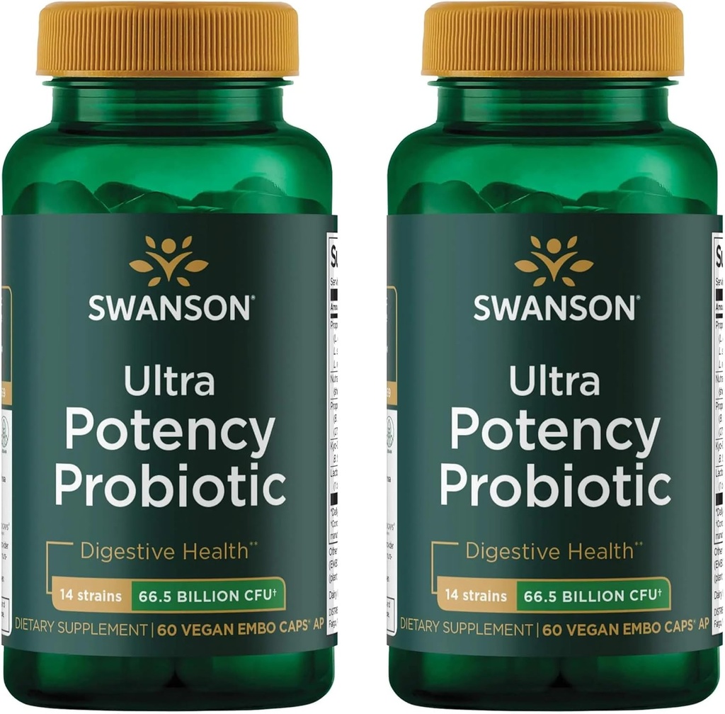 Swanson Ultra Potency Probiotic 소화 건강 면역 체계 지원 66 억 CFU Prebiotic NutraFlora scFOS 60 DRcaps Veggie 캡슐 (캡) (2 팩)