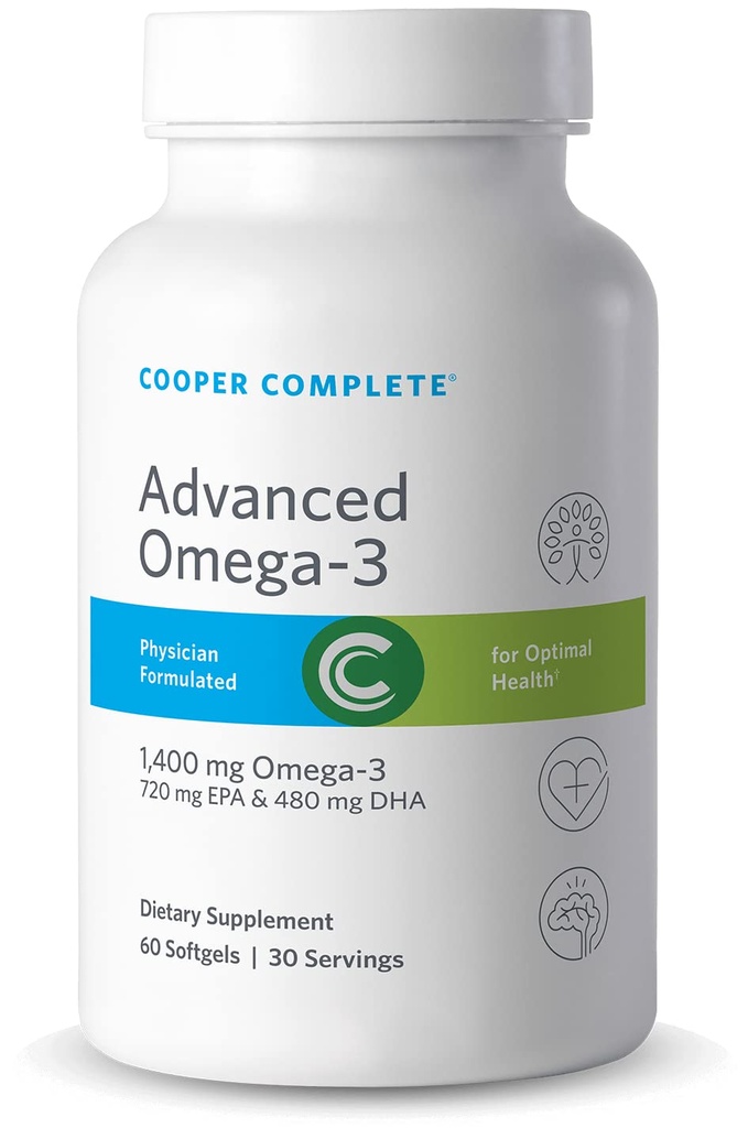 Cooper Complete - 고급 오메가 3 - 물고기 오일 보충, 농축 된 EPA + DHA 오메가 3 지방산 1400 mg - 병 당 60 Softgels. 4 팩