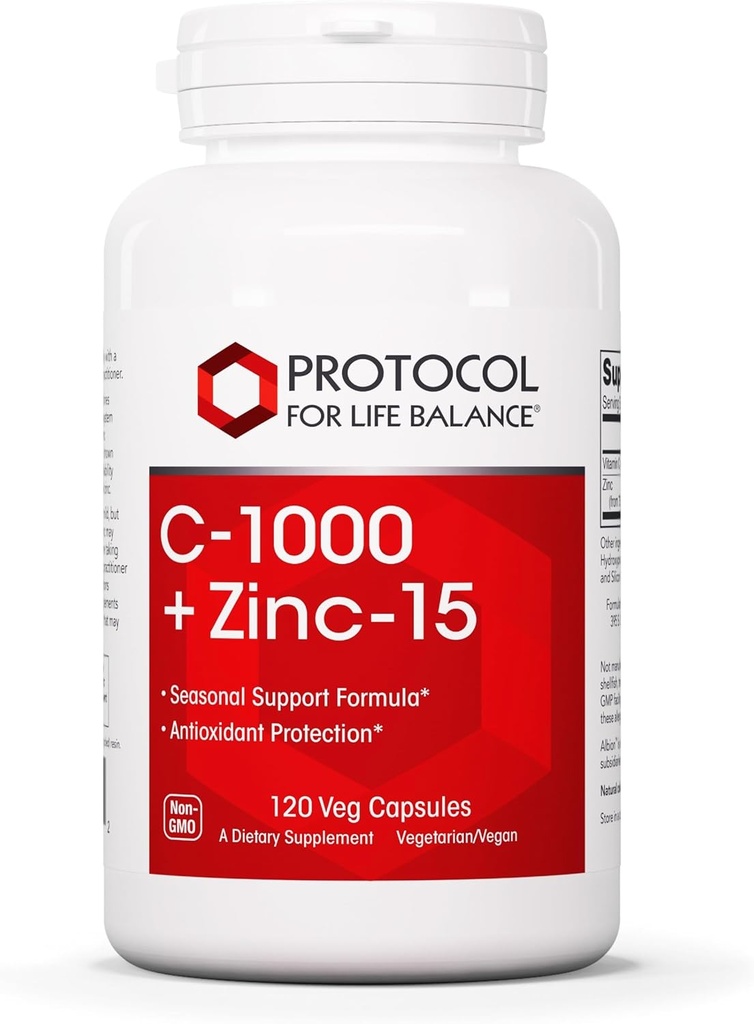 생활 균형 C-1000 + 아연-15를 위한 PROTOCOL - 비타민 C & 아연 Bisglycinate - Immune 지원 보충교재 - 산화 방지제 보충교재 - 아스코르브산과 더불어 - 120의 볼트 캡슐