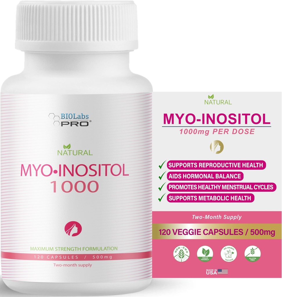 BIOLABS PRO Myo-Inositol 보충 1000mg - 셀룰러 건강 및 웰빙, 프리미엄 비 GMO, 글루텐 - 무료, 코셔 인증, 파라벤 - 무료 - (120 모자 - 2 월 공급)