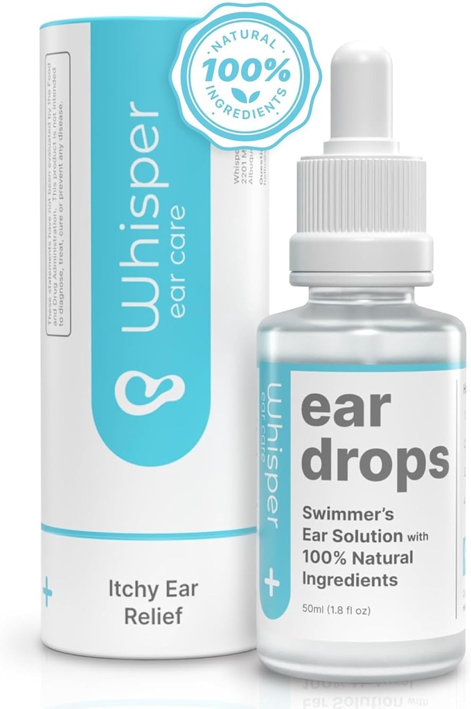 Whisper Ear Drops | 2oz | 미국 | 이시브 귀를 가진 성인을 위한 모든 자연적인 황제 귀 방울 | Swimmer's Ear Drops Combat Swimmers Ear with Acetic Acid Ear Drops