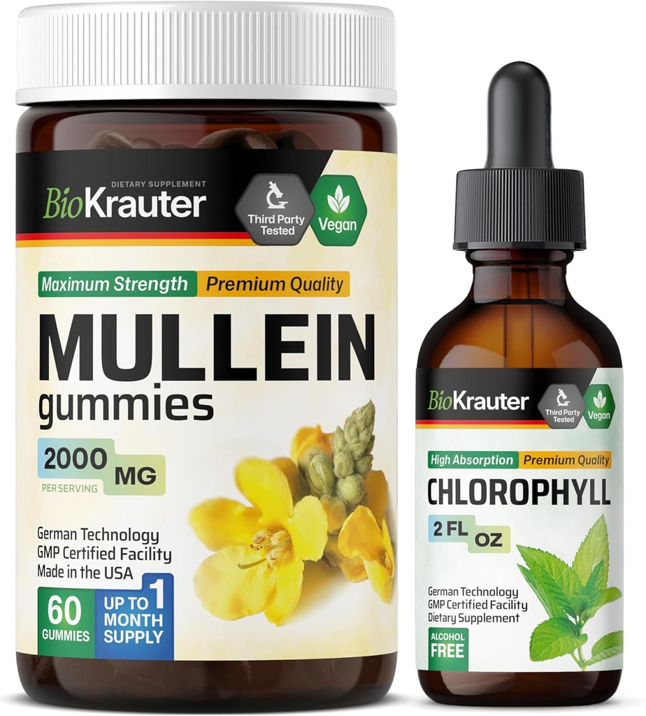 BIO KRAUTER Mullein 60 Gummies & 클로로필 Tincture 2 Fl. Oz.