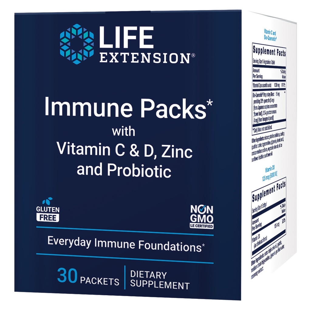 Life Extension - 비타민 C 및 D, 아연 및 Probiotic (30 팩)가있는 면역 팩