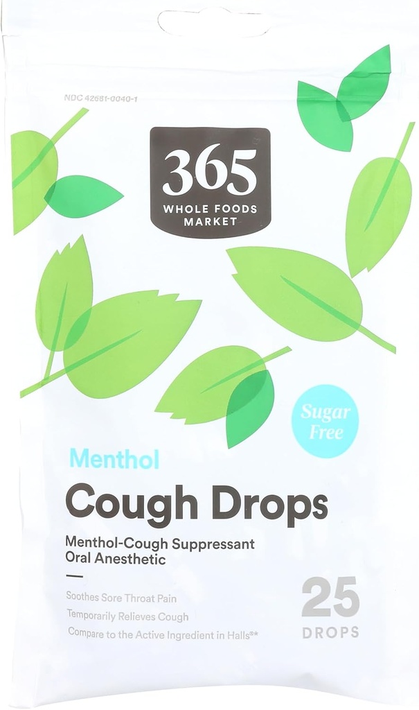 365 전체 식품 시장, 기침 드롭, 설탕 무료 Menthol, 25 조사