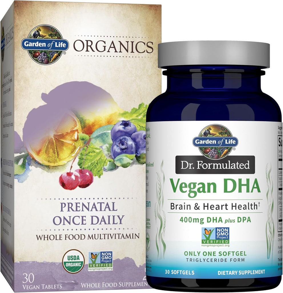 생활의 정원 일단 매일 Vegan DHA + Prenatal 멀티 번들 : Dr Formulated Vegan DHA 30 Softgels + Organics Prenatal 여성을위한 Folate와 함께 매일 Multivitamins, 30 정제