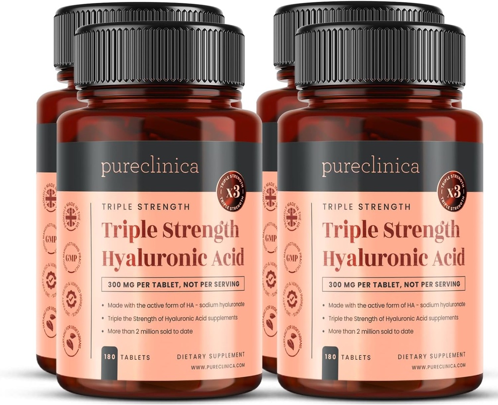 Pureclinica 트리플 강도 Hyaluronic 산 300mg x 720 정제 (4 병 180) - 2 년 공급