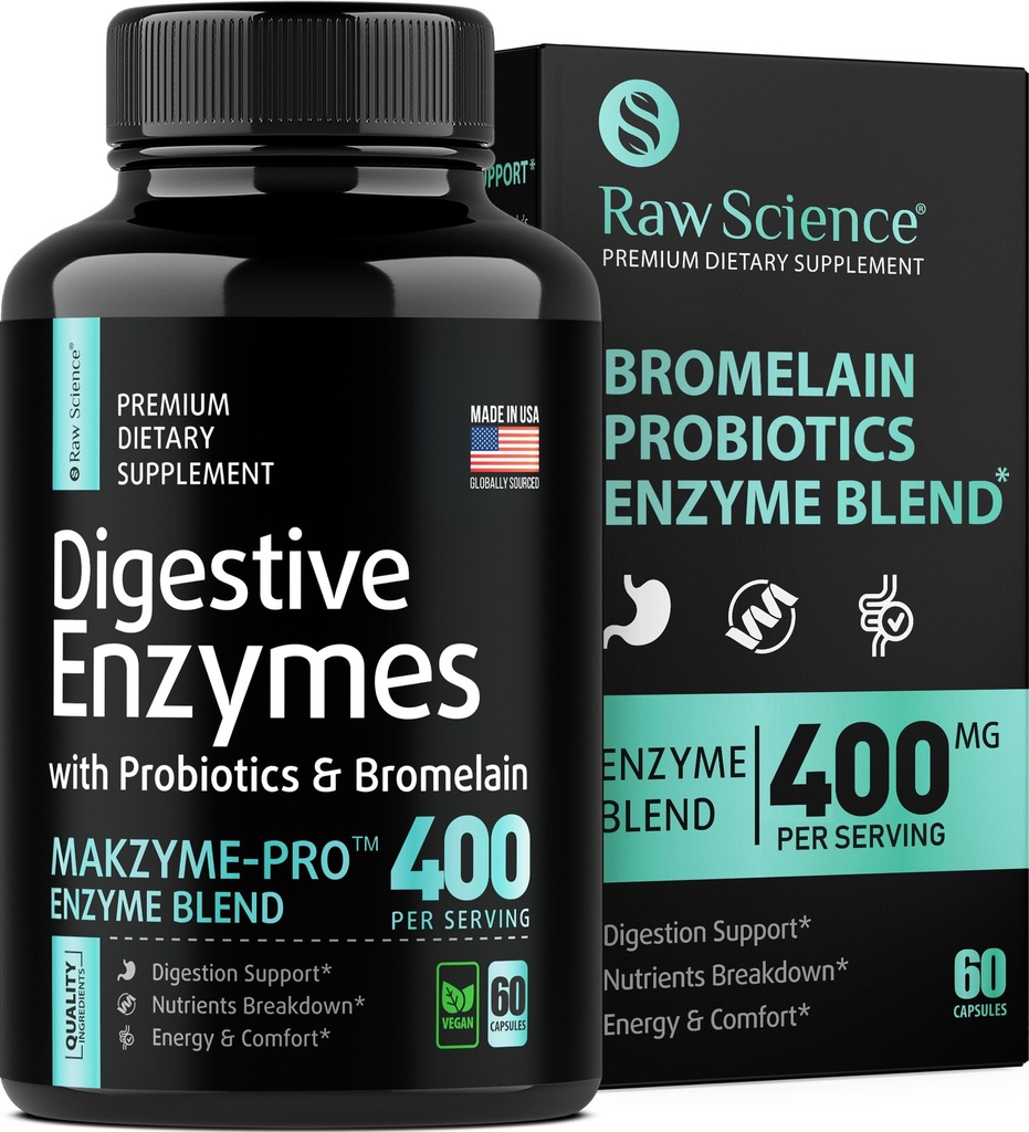 여성 및 남성 소화 건강을위한 프로바이오틱스를 가진 소화 효소 - 완화, Gut 건강 보조제 : Bromelain, Papaya Enzyme, Acidophilus Probiotic, Digestion을위한 Lactase 효소 - 60 알약