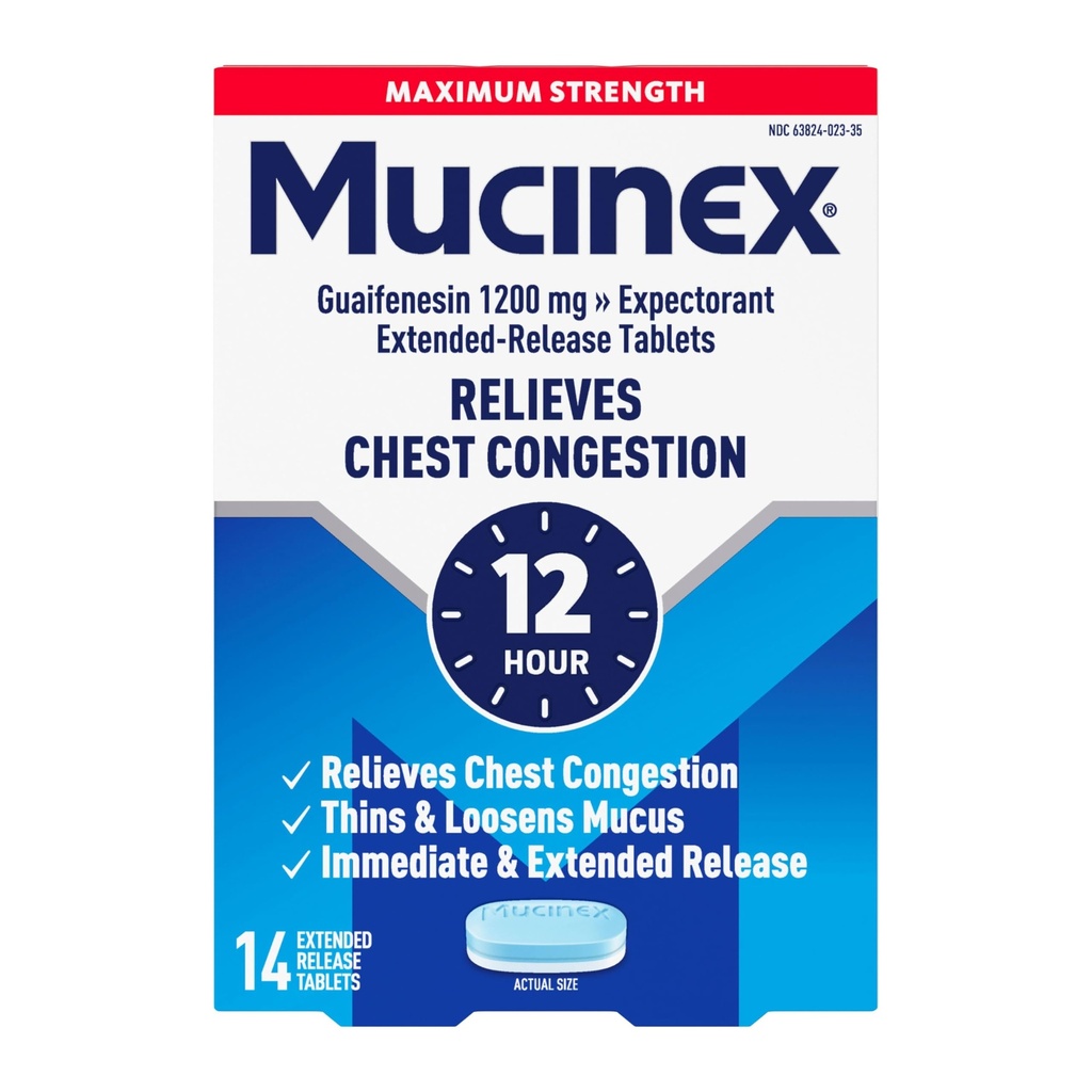 Mucinex 가슴 혼잡, 최대 힘 12 시간 장시간 방출 정제, 14ct, 1200 mg Guaifenesin는 Excess Mucus, 얇고 느슨한 Mucus에 의해 이용된 가슴 혼잡의 장시간 기복을 가진 Guaifenesin를 강화합니다