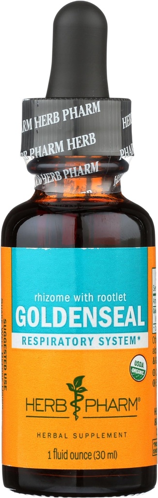 허브 Pharm Respiratory System Support, Organic Cane Alcohol, 1 Ounce 유기농 Goldenseal 액체 추출물