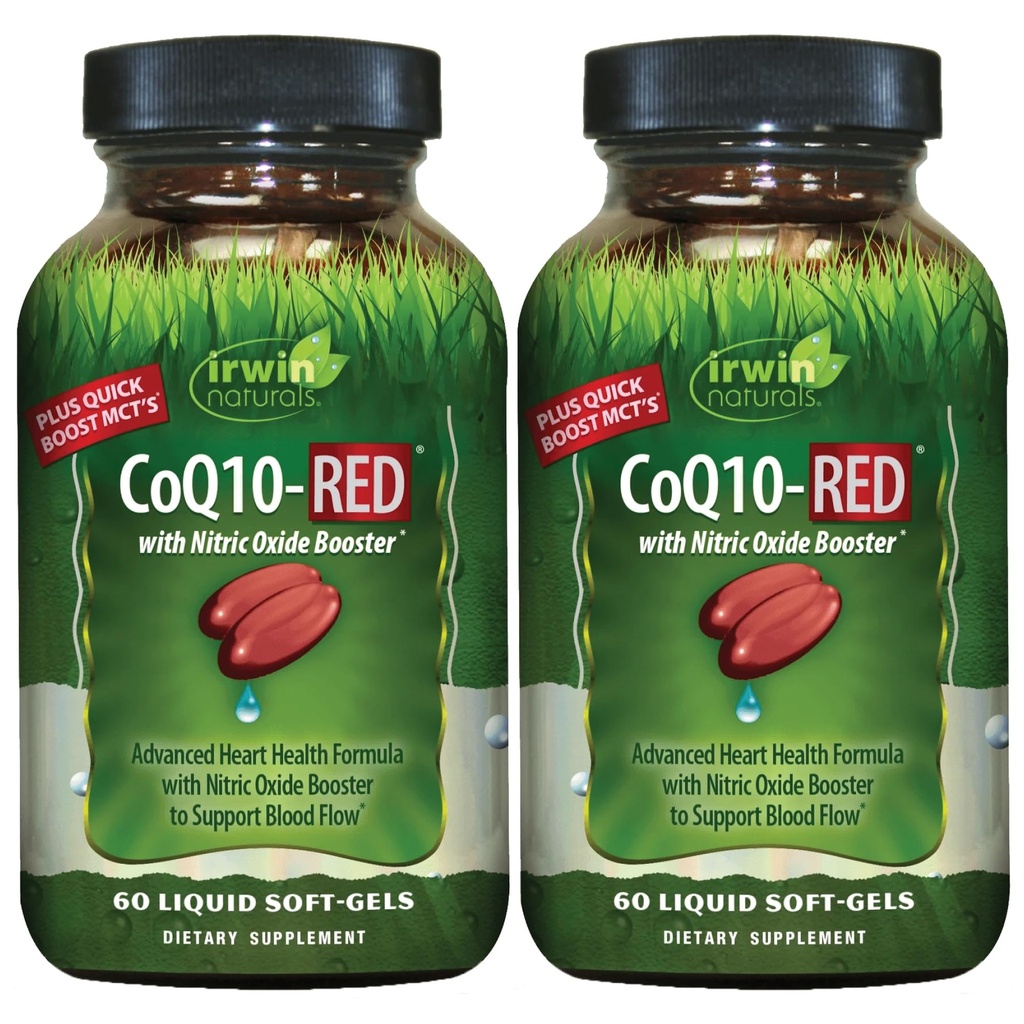 Irwin Naturals CoQ10-RED - 60 Liquid Soft-Gels, 2 팩 - Nitric Oxide Booster와 함께 고급 심장 건강 지원 - 60 총 서빙