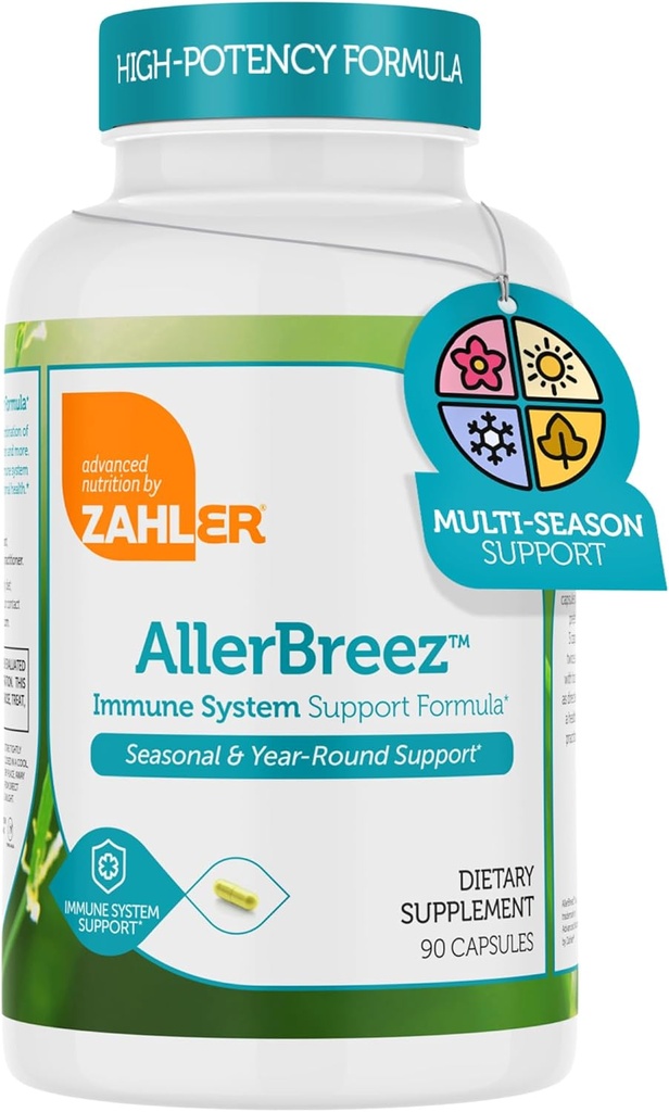 Zahler AllerBreez Immune 시스템 지원 공식 비타민 C, Quercetin, 비타민 B5, MSM & Sting Nettle - Seasonal & Year-Round Immune 지원 보충교재, Dhist Allergy 보충교재 (180의 캡슐)