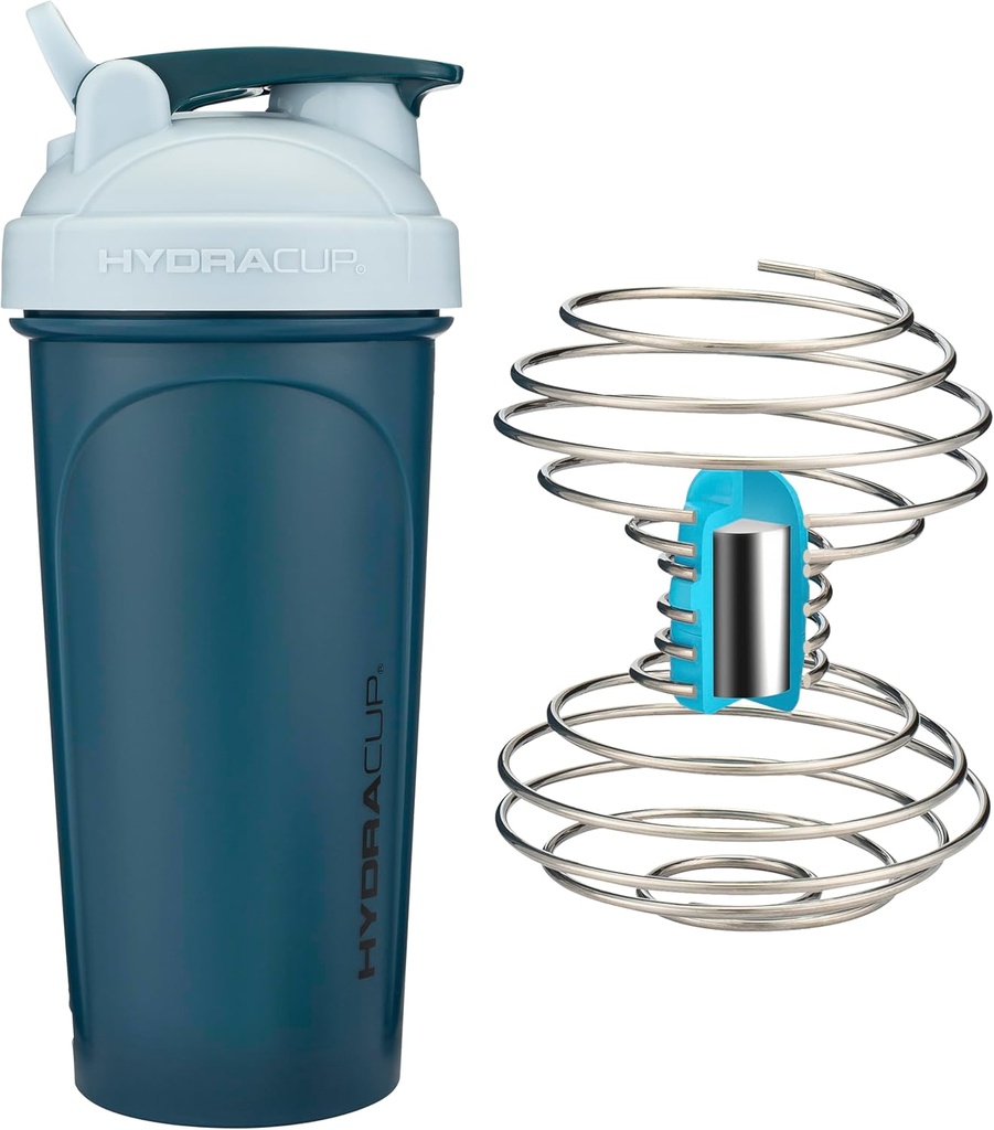 HydraCup 힘 셰이커 w/Weighted Whisk, 28oz - 더 빠른 섞기, 더 적은 동요, Clump 자유로운 단백질 셰이커, 셰이커 컵 (폴리프로필렌, 파랑)