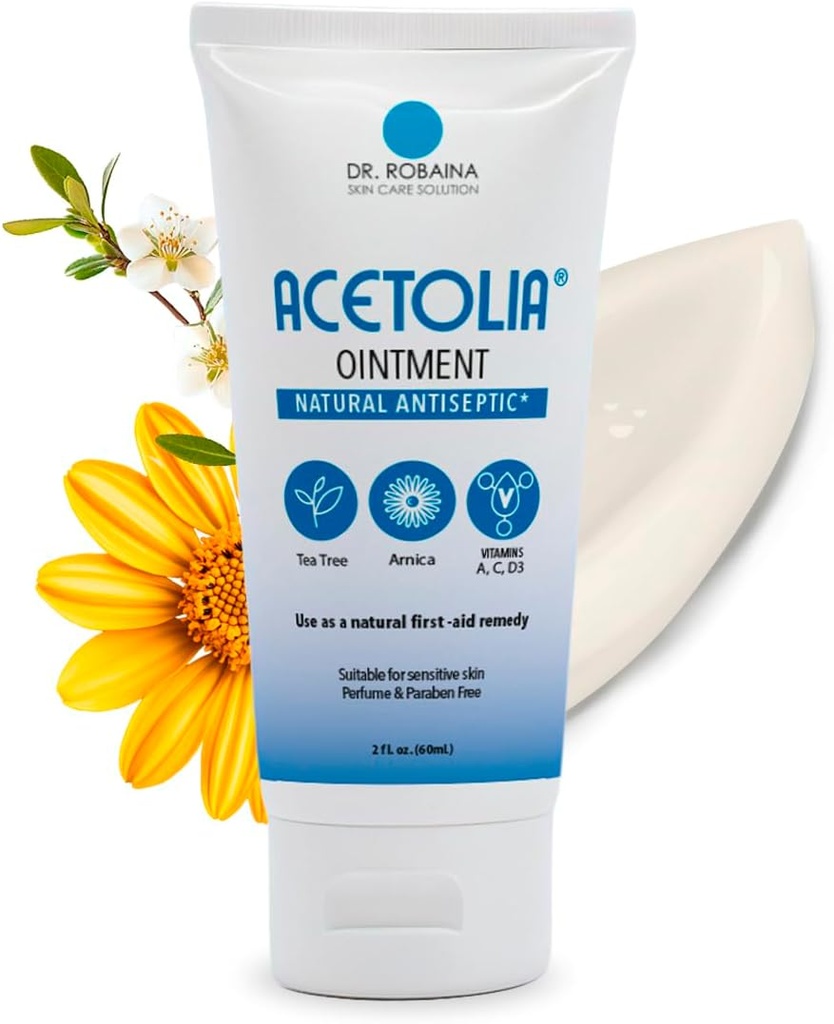 ACETOLIA First Aid Ointment – 민들레 컷, 화상, 스크랩 및 비트를위한 식물 장벽 | w/ Tea Tree Oil, Arnica, Calendula & Aloe to Soothe, Hydrate & Protect | 스테로이드-Free | 미국제주 | 2 oz