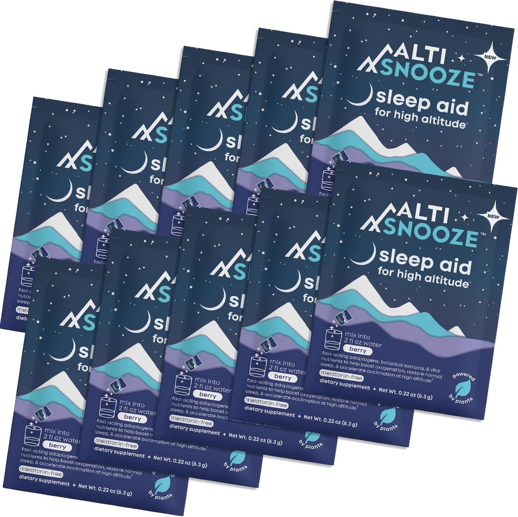 Sleep Aid + 고도 진취 방지 및 히드라이즈 | Cordyceps, Holy Basil, Magnesium & Electrolytes와 산소 부유 공식 | 두통, 피로, 아나스 기복, 제트 라그, 스키 여행 | 10 팩