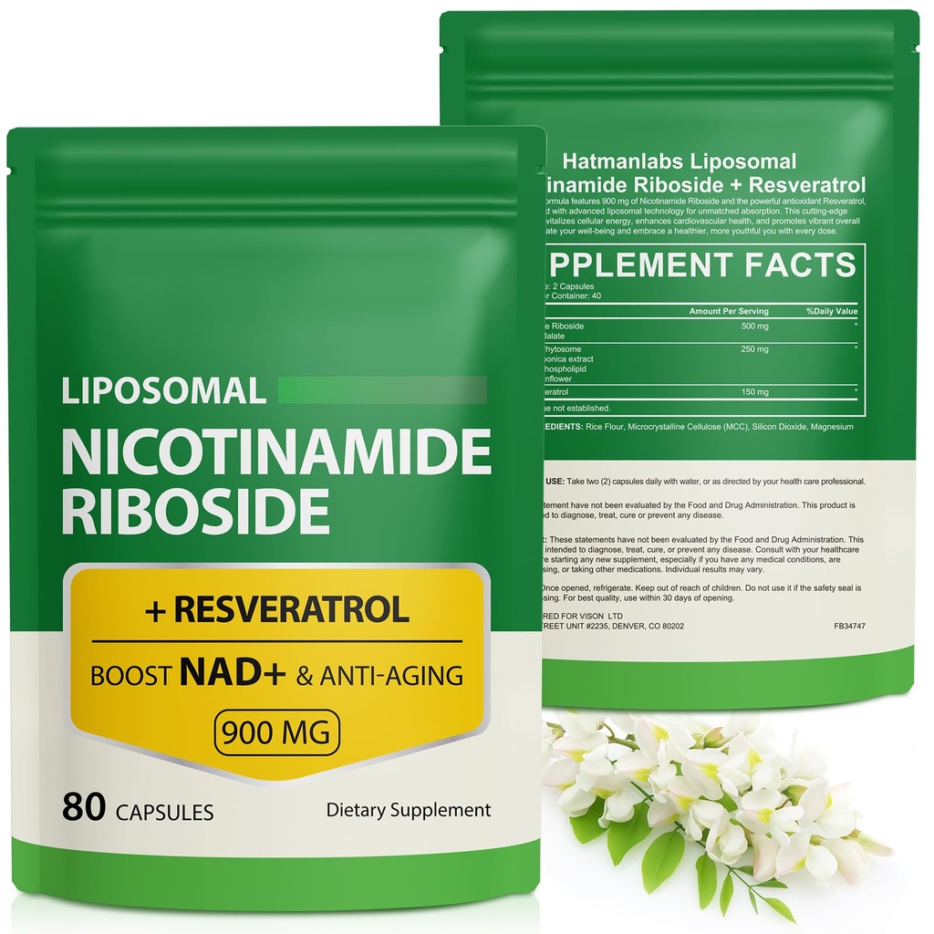Nicotinamide Riboside를 가진 NAD 보충교재 - Resveratrol, Liposomal Nicotinamide Riboside, Quercetin - 노화 방지, 초점, 에너지 160 캡슐 (2 부대)를 위한 높은 순수성 NAD 보충교재
