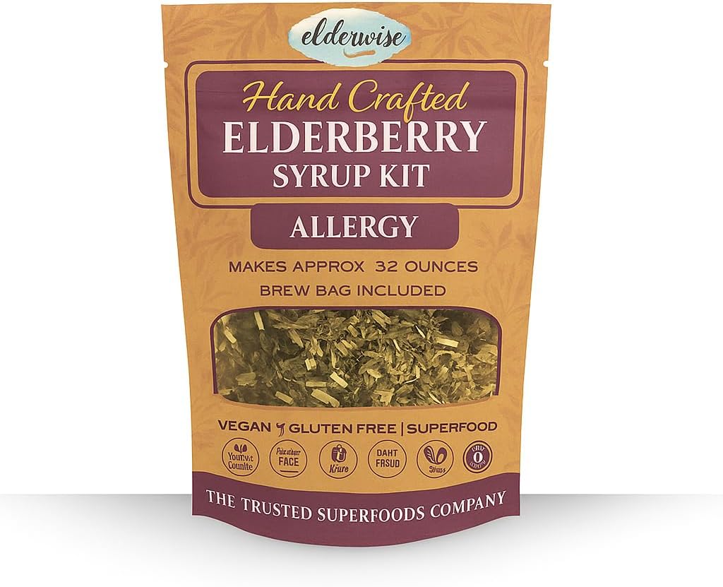 Elderberry Syrup Kit - 알레르기 지원 - 약 32oz - Brewing Bag - 성분 - Elderberry - Rosehips - Ginger - Nettle - Cinnamon - Cloves - Elderwise와 함께 제공됩니다.