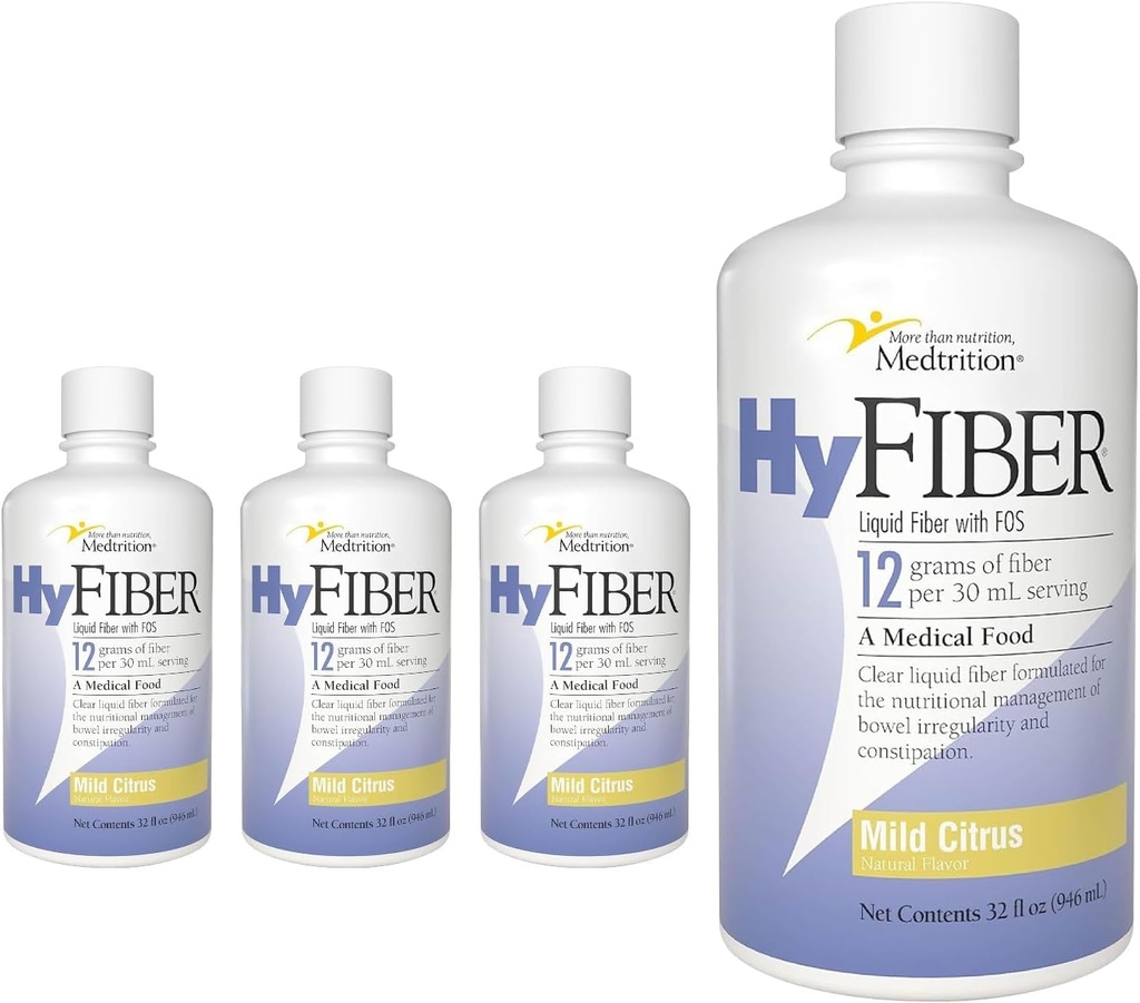 정상과 연약한 발판, 12 그램 수용성 섬유, 32 fl oz 4 팩을 위한 Medtrition HyFiber 매일 액체 섬유