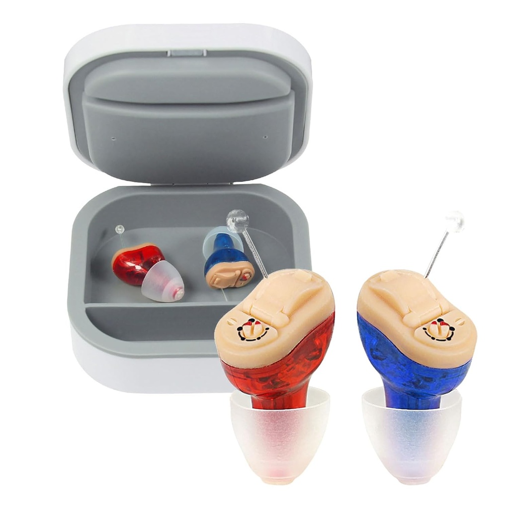 CIC Hearing aids for seniors,Near-Invisible Hearing Amplifiers Pair, 성인 밀드 모더레이트 Hearing Loss, 작은 틴 (Pair Red Blue) ZHONDGE (ZDC-901A)