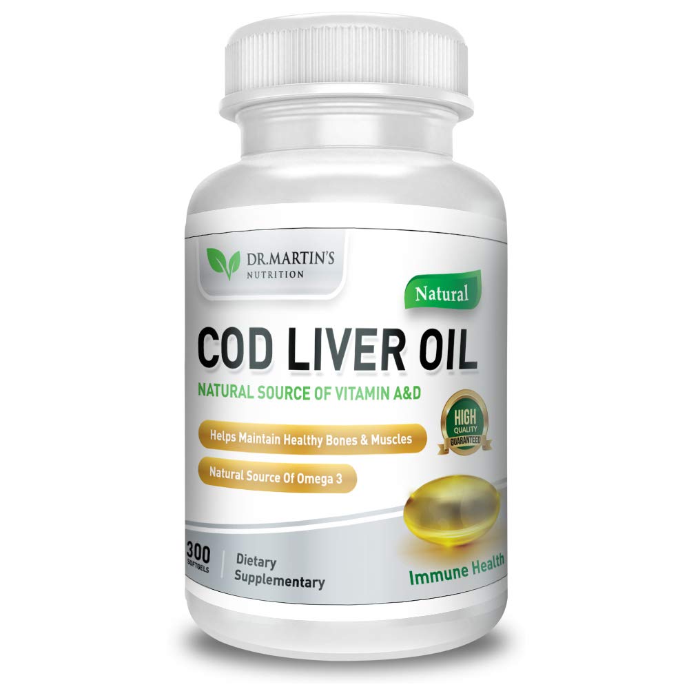 COD Liver Oil | 300 Softgels | 오메가 3 지방산의 천연 원천 | 삼중력 | 베스트 면역력, 건강한 뼈 및 근육 다이어트 보충 |