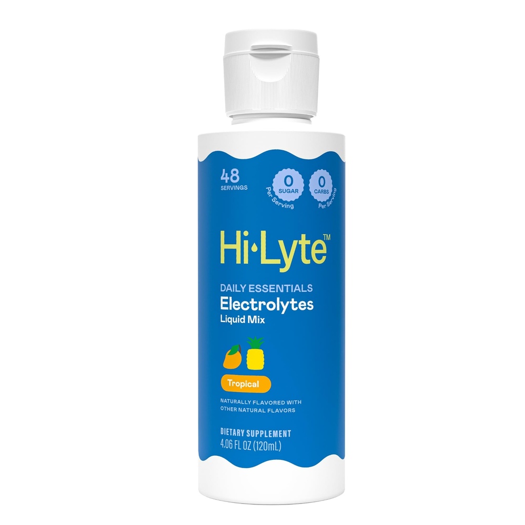 Hi-Lyte Daily Essentials Electrolytes Liquid Mix Tropical, 48 서빙 - 나트륨, 칼륨, 마그네슘, 바다 광물 - 매일 웰빙을위한 하이드로 션, 케토 - 0 설탕, 0 캐비넷
