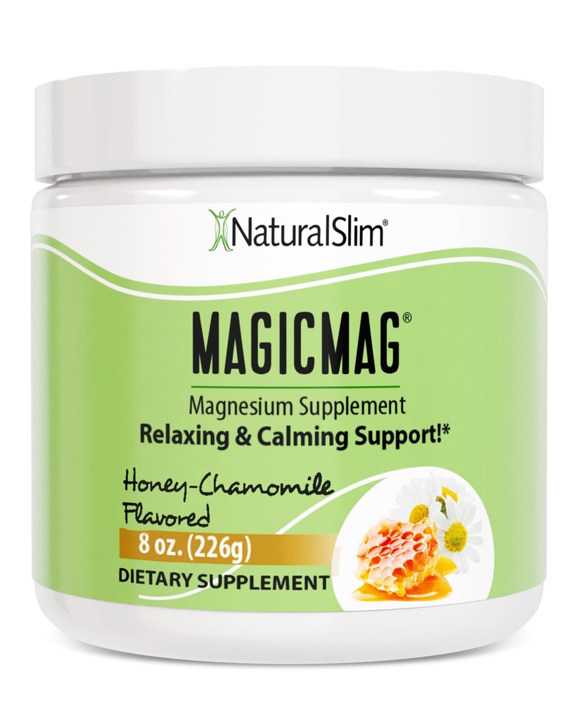 NaturalSlim Magicmag 순수 마그네슘 시트레이트 분말 스트레스, 변비, 근육, 심장 건강, 수면 지원 | 허니 차모마일 마그네슘 보충 - 8oz 음료 혼합 (솔로)