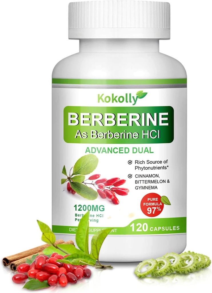 Berberine 보충교재 1200mg - Berberine HCL, Cinnamon, Bittermelon, Gymnema (120의 캡슐)에 근거를 둔 자연 식물