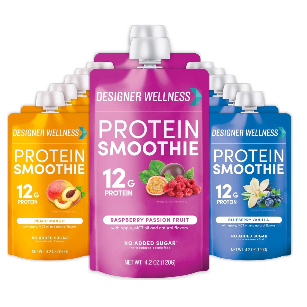 디자이너 Wellness Protein Smoothie, Real Fruit, 12g Protein, Low Carb, ZeroAdd Sugar, Gluten-Free, Non-GMO, 인공 색상 또는 향료 없음, 슈퍼 과일 다양성 팩, 12 카운트