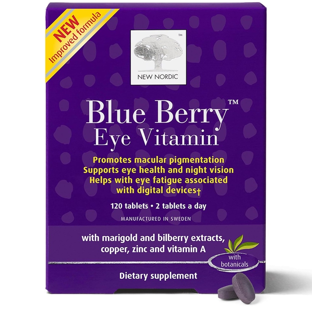 새로운 NORDIC 파란 베리 눈 비타민 Lutein 아연을 가진 보충교재, 지원 Macular 염색, 눈 & 시각 기능, 120의 정제 (1의 포장)