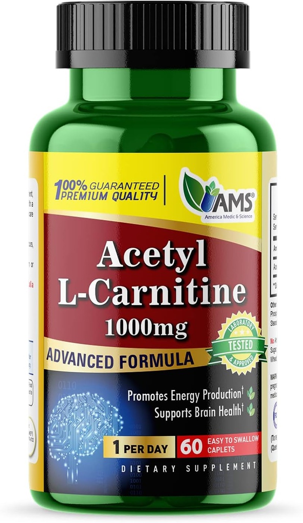 미국 Medic & Science Acetyl L-Carnitine 1000mg (60의 정제) | 남성과 여성을 위한 규정식 보충교재 | 에너지 생산을 승진시킵니다 | 지원 뇌 건강 | 도움은 기억과 초점을 개량합니다