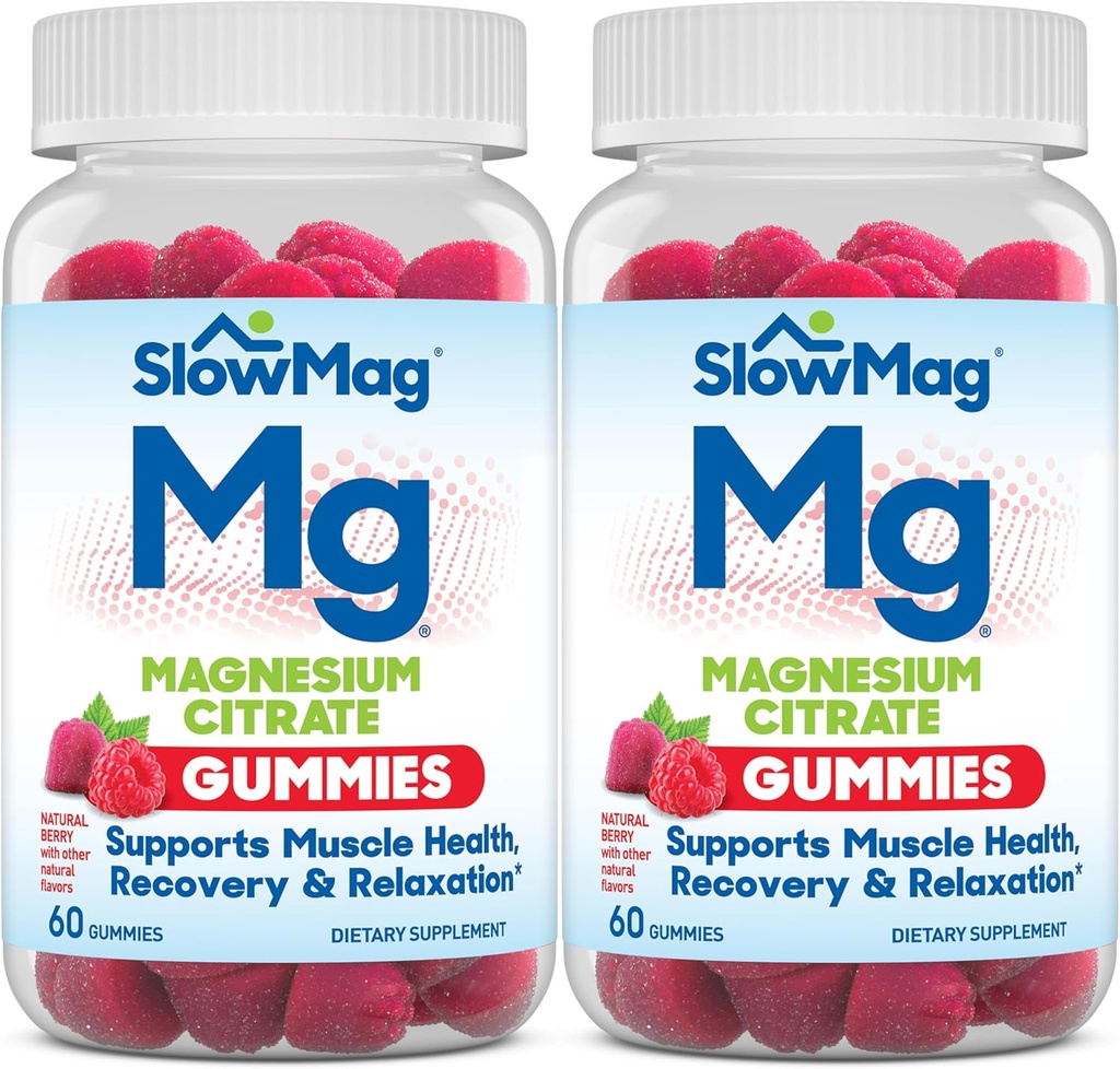 SlowMag 마그네슘 구연산염 Gummies, 60 조사, 지원 근육 건강, 자연적인 Berry 풍미, 회복 & 2의 Relaxation 팩