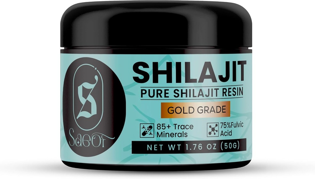 유기농 순수 히말라얀 Shilajit 수지 골드 남성 & 여성용|75 % Fulvic 산 | 85+ 트래드 미네랄 | 실험실 테스트 | 에너지 부스터 | 면역 지원 | 50 그램