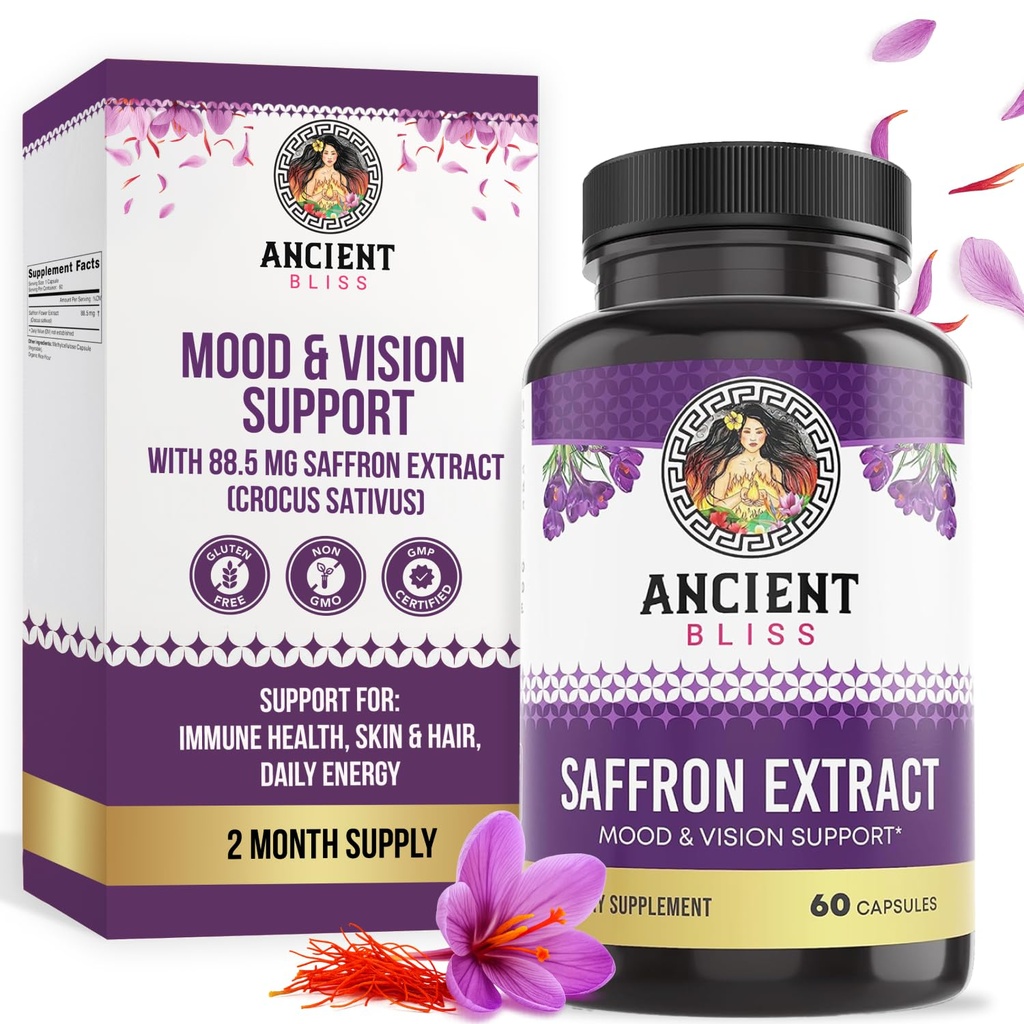 고대 블리스 Saffron 추출물 캡슐 Mood & 눈 지원 보충교재, Saffron 추출물 Appetite Suppressant 여성 & 남자 (60의 캡슐)를 위한 무게 관리