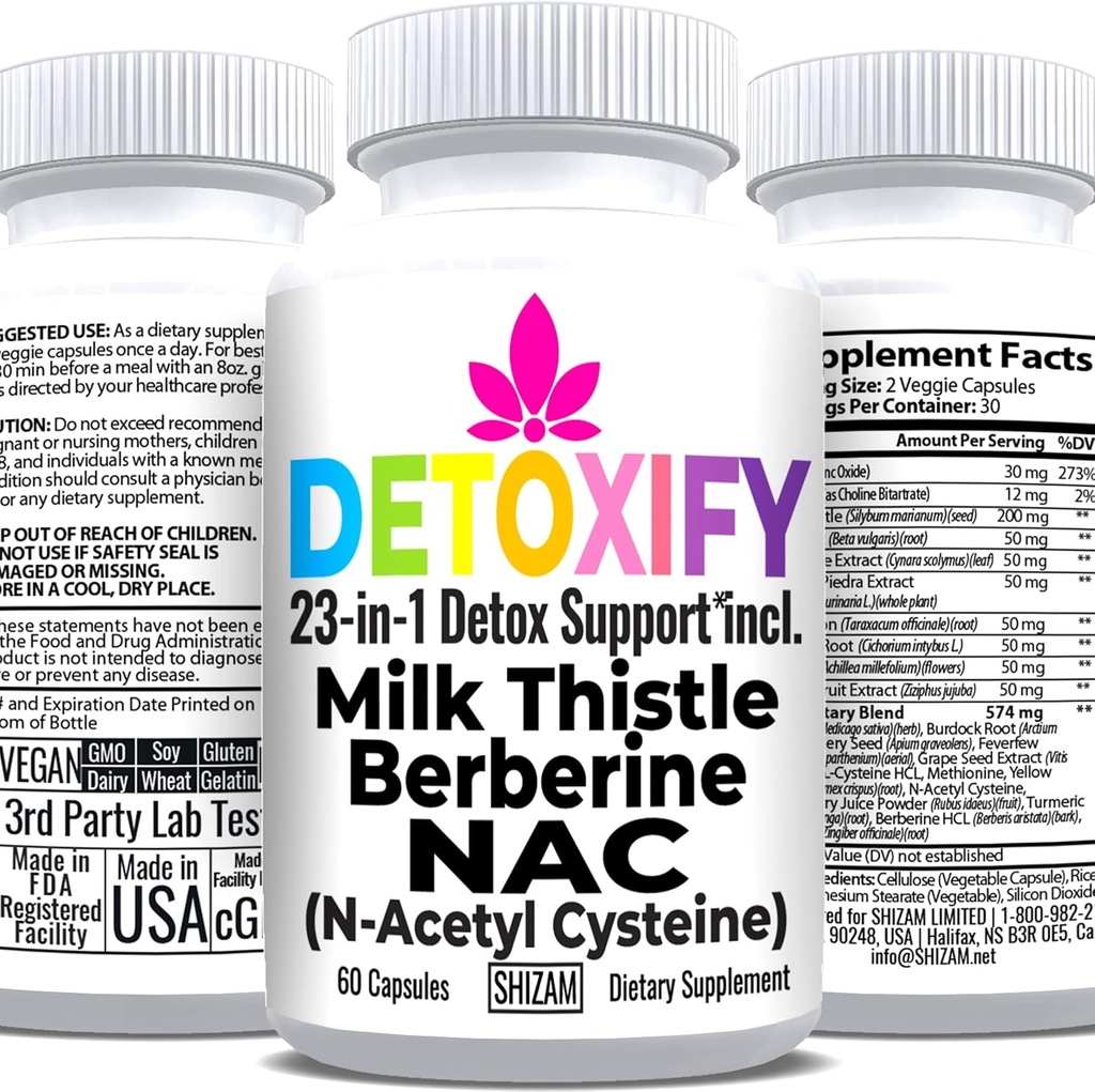 SHIZAM 우유 이틀 NAC 보충교재 N 아세틸 Cysteine Glutathione를 위한 | Detox Cleanse 보충교재 | 간병 건강 공식 w Berberine Artichoke 추출물 Dandelion 뿌리 Beetroot Glynac 분말