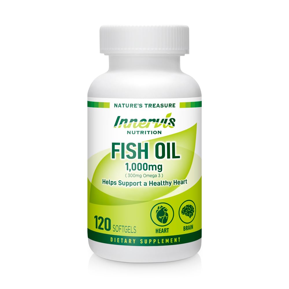 물고기 기름 1000mg – 심장, 뇌 & 눈 지원 Omega-3 EPA & DHA, 120 Softgels, 비 GMO | Innervis 영양