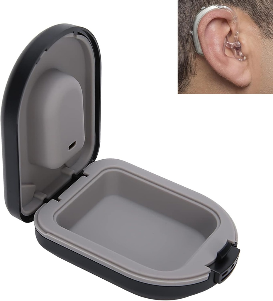 보청기 케이스, 보청기 여행 케이스, BehindtheEar 보청기 액세서리, 방수 드롭 저항 저장 상자, 검정 (2.6 x 2 x 1in)