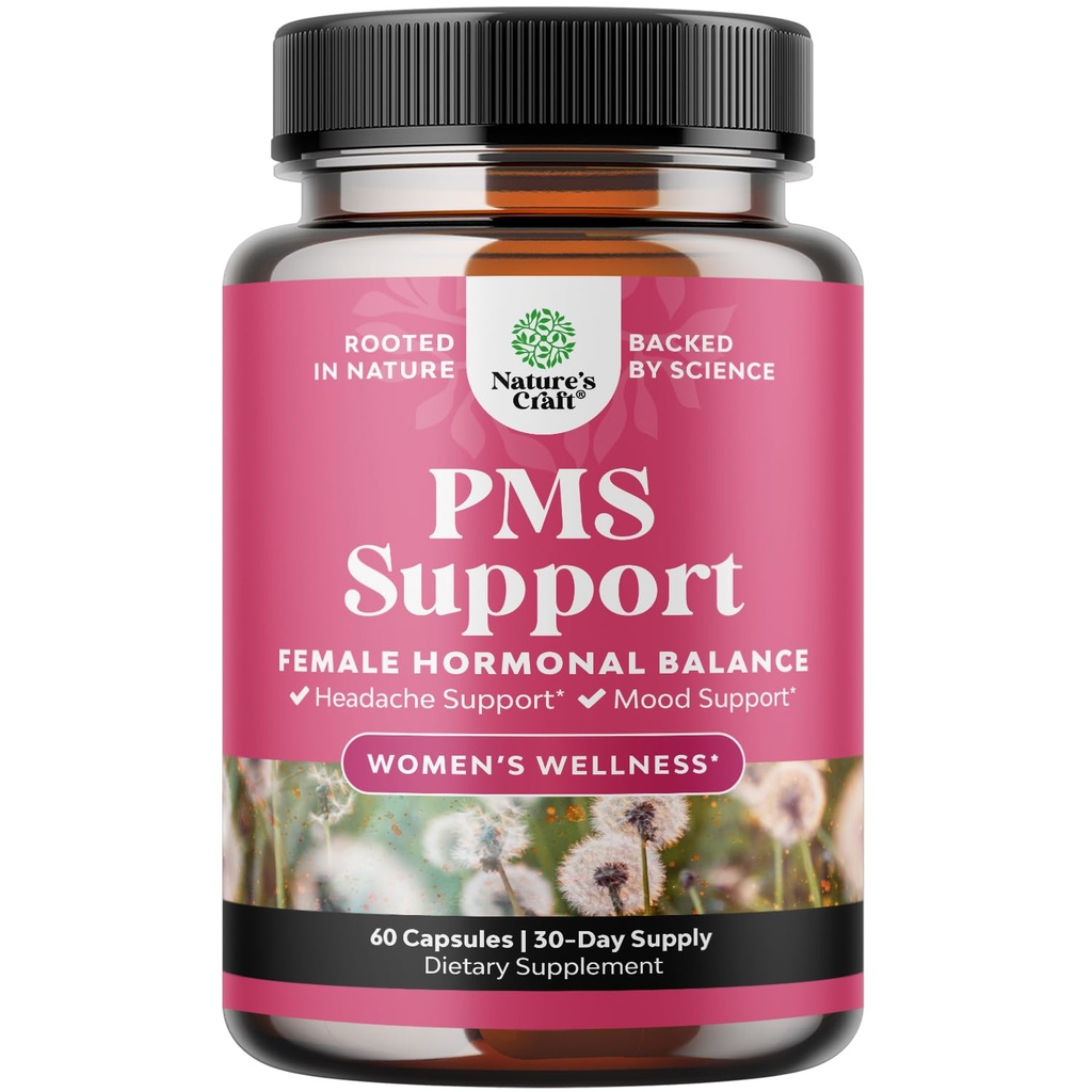 PMS 지원 여성을위한 보충 - 여성을위한 호르몬 균형 & DIM, Chasteberry, Black Cohosh & Ashwagandha - 기간 크림 Ease, Menopause Bloating, Mood Swing - 60 Ct