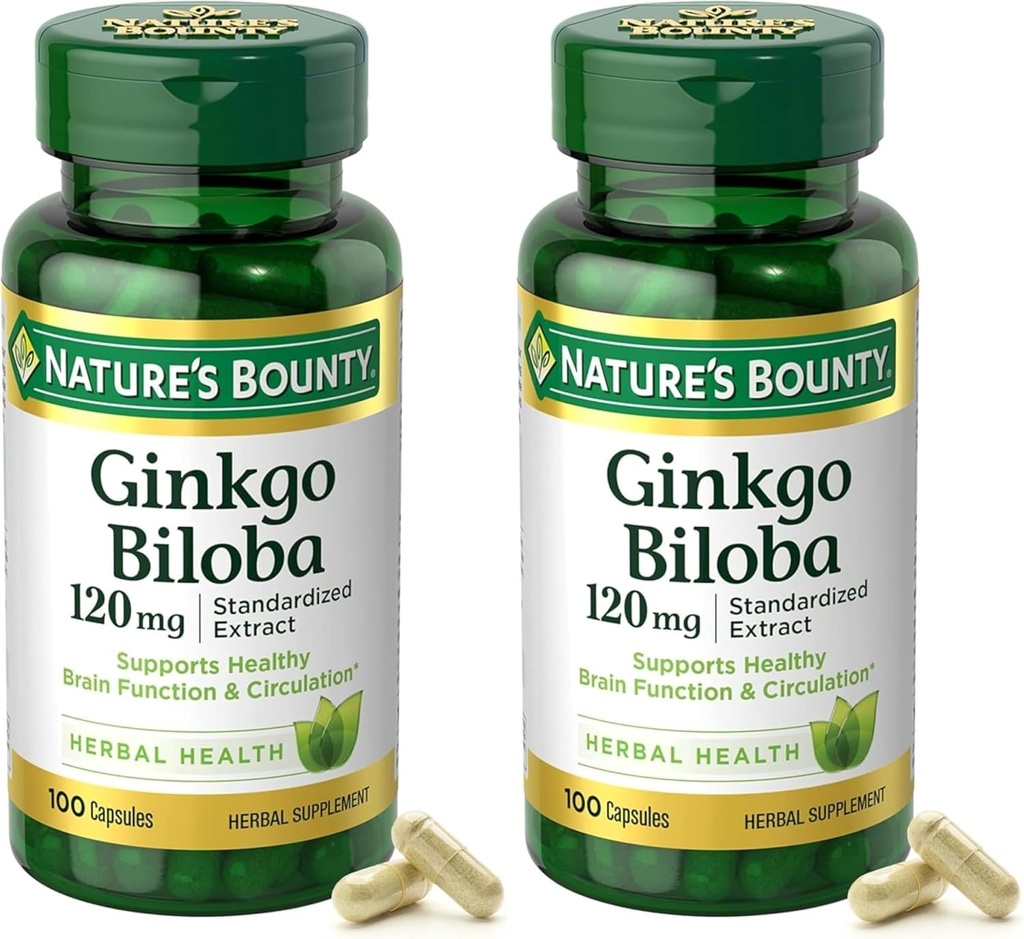 자연의 Bounty Ginkgo Biloba 표준화 된 추출물 120 mg, 초본 병, 캡슐, 100 개, 2 팩