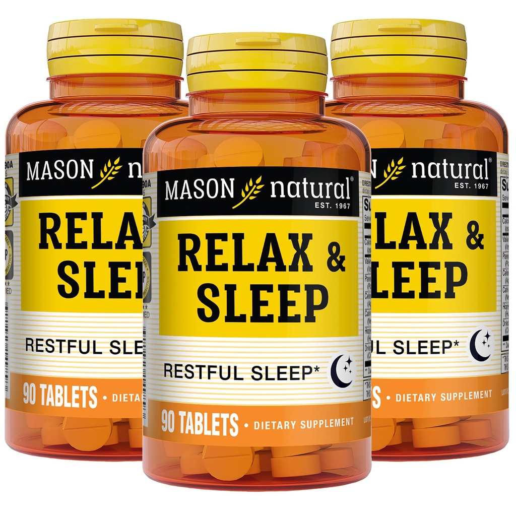 MASON NATURAL Relax & Sleep Dietary 초본 보충 Valerian 뿌리 & Passiflora 추출물, 9 달 공급, 3 팩