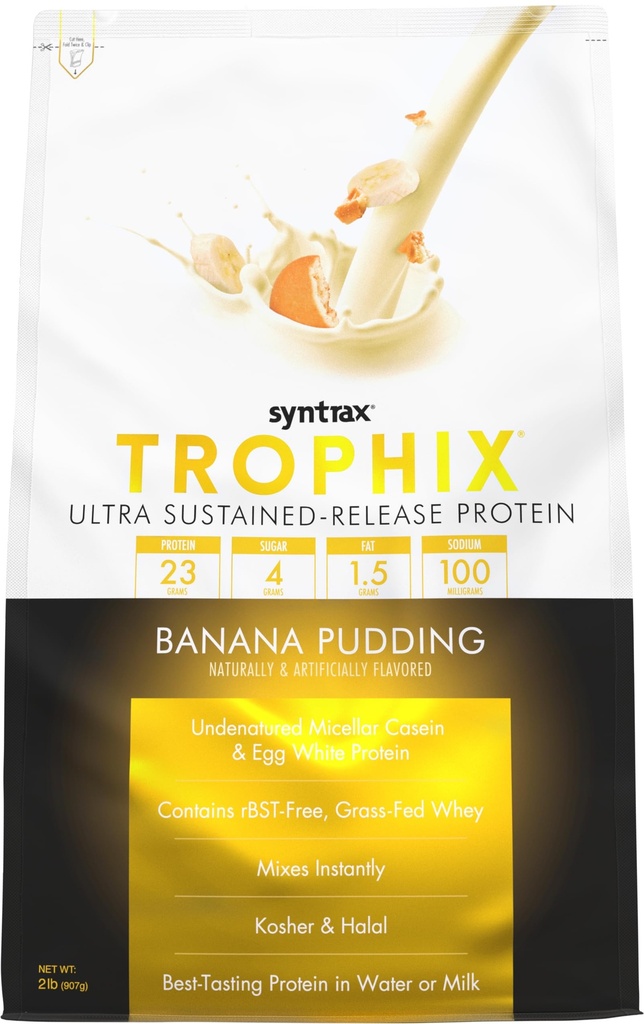 Syntrax 영양 Trophix, Ultra Sustained-Release Protein Powder Blend, 바나나 푸딩 2 파운드.